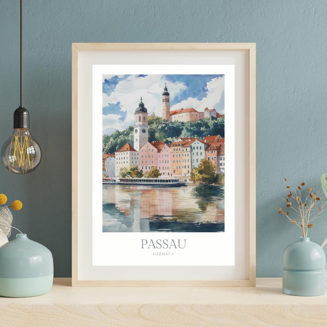 Passau Germany Old Town River Watercolor Bavarian Travel Art Poster - Image 2