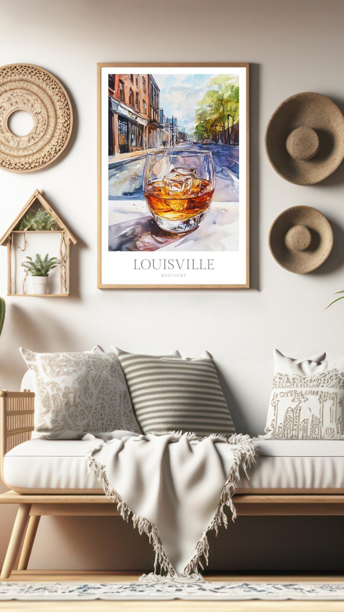Louisville Kentucky Bourbon Glass Street Watercolor Bar Art Poster - Image 2