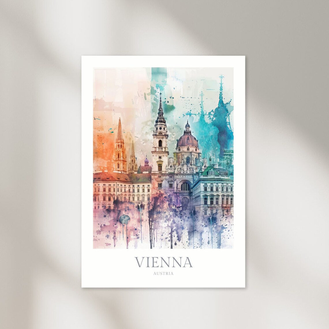 Vienna Austria Historic City Skyline Watercolor Travel Wall Art