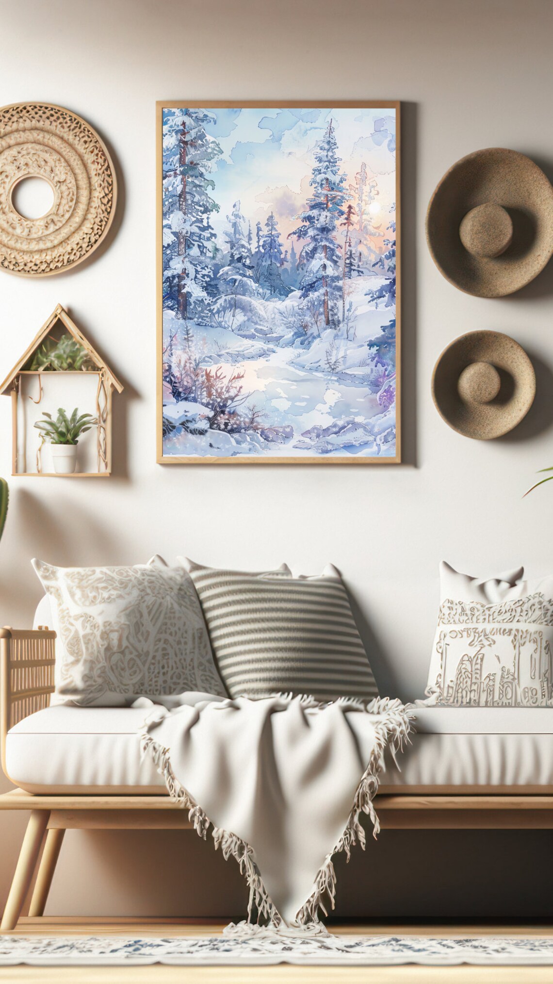 Lapland Snowy Pine Forest Winter Morning Watercolor Art Poster - Image 2