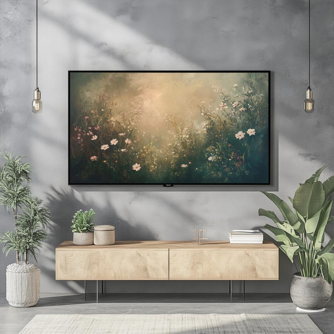 Moody Fall Wildflower Meadow Vintage Oil Painting Frame TV Poster - Image 2