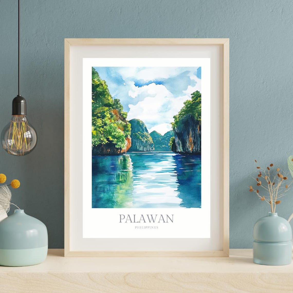 Palawan Philippines Limestone Lagoon Tropical Watercolor Poster - Image 2