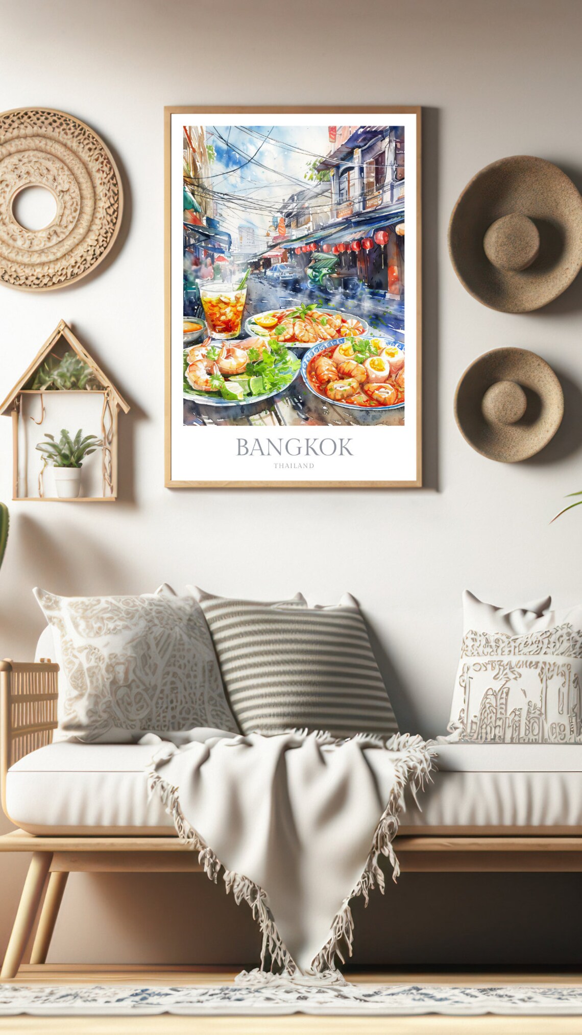 Bangkok Thailand Street Food Tom Yum Shrimp Watercolor Travel Poster - Image 2