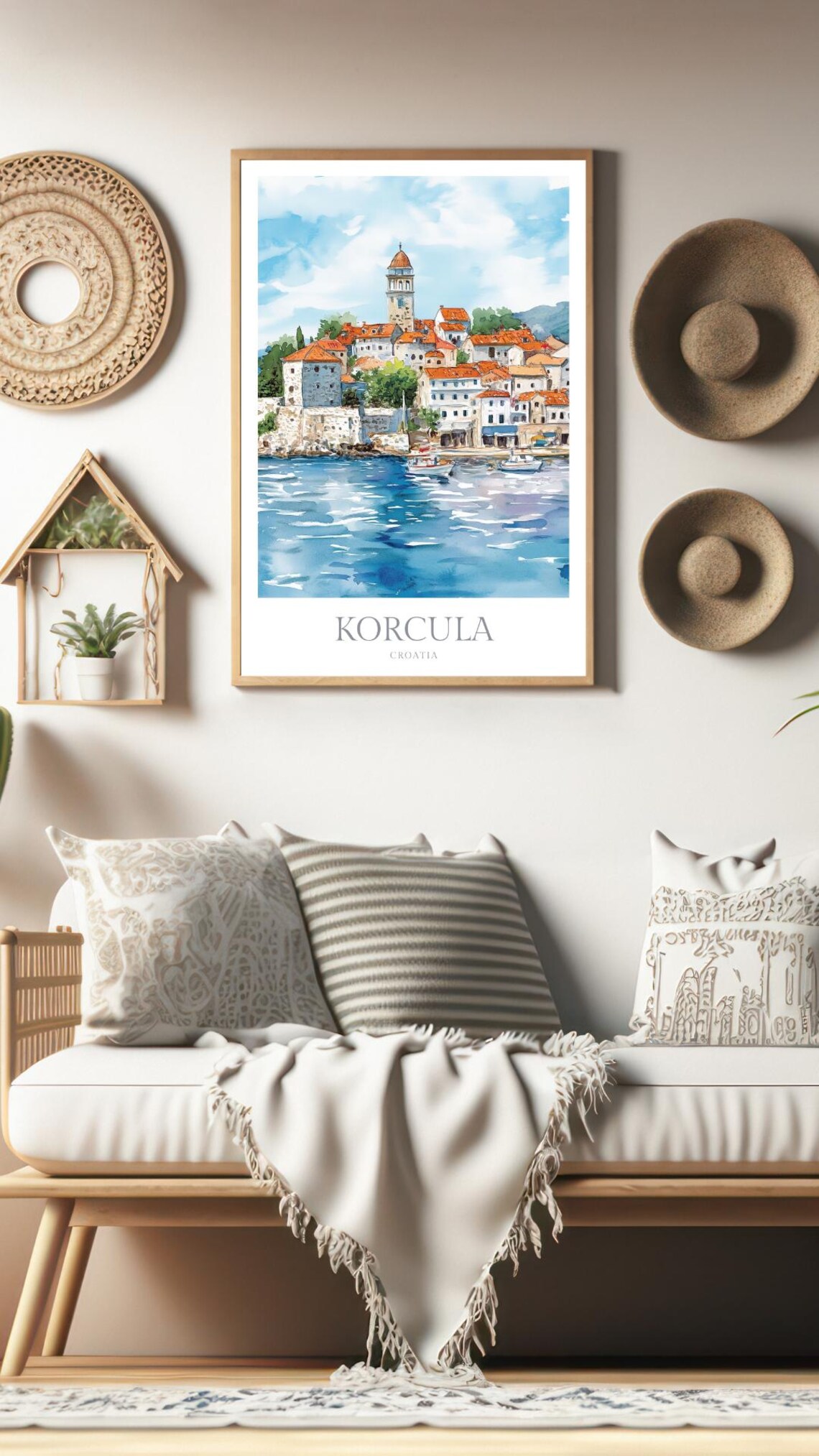 Korcula Croatia Watercolor Travel Poster Art Print - Image 2