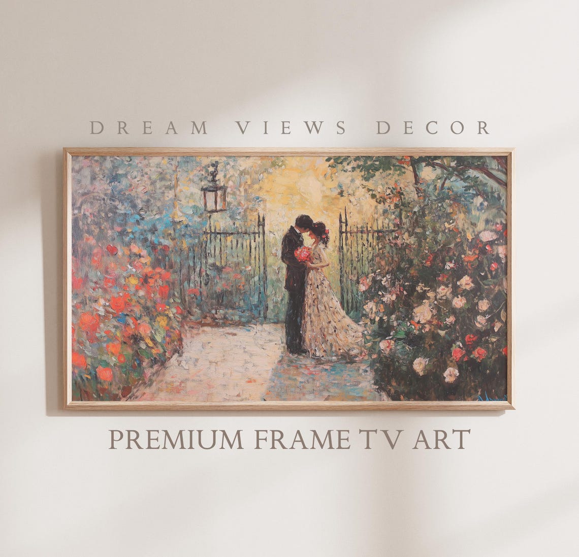 Romantic Couple Garden Gate Wedding Impressionist Oil Painting Poster