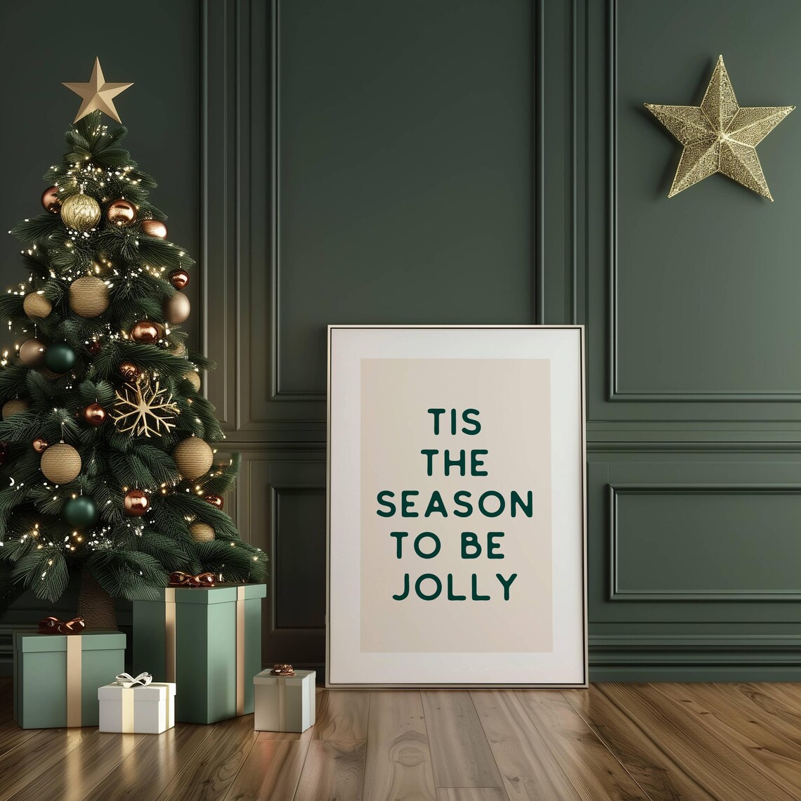 Tis The Season To Be Jolly Green Christmas Holiday Quote Poster - Image 2
