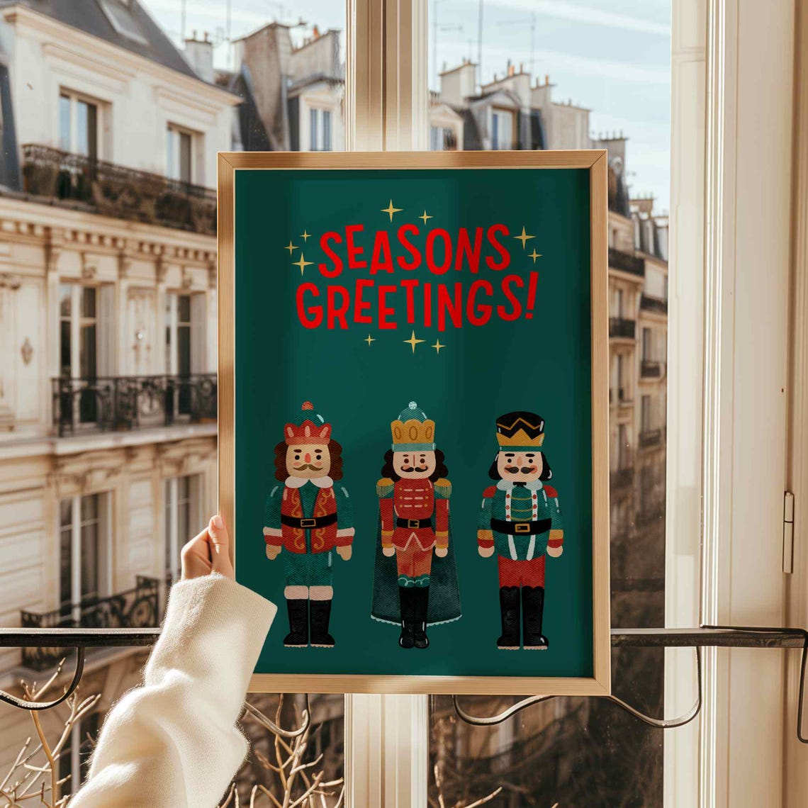 Seasons Greetings Nutcracker Soldiers Red Gold Holiday Poster - Image 3