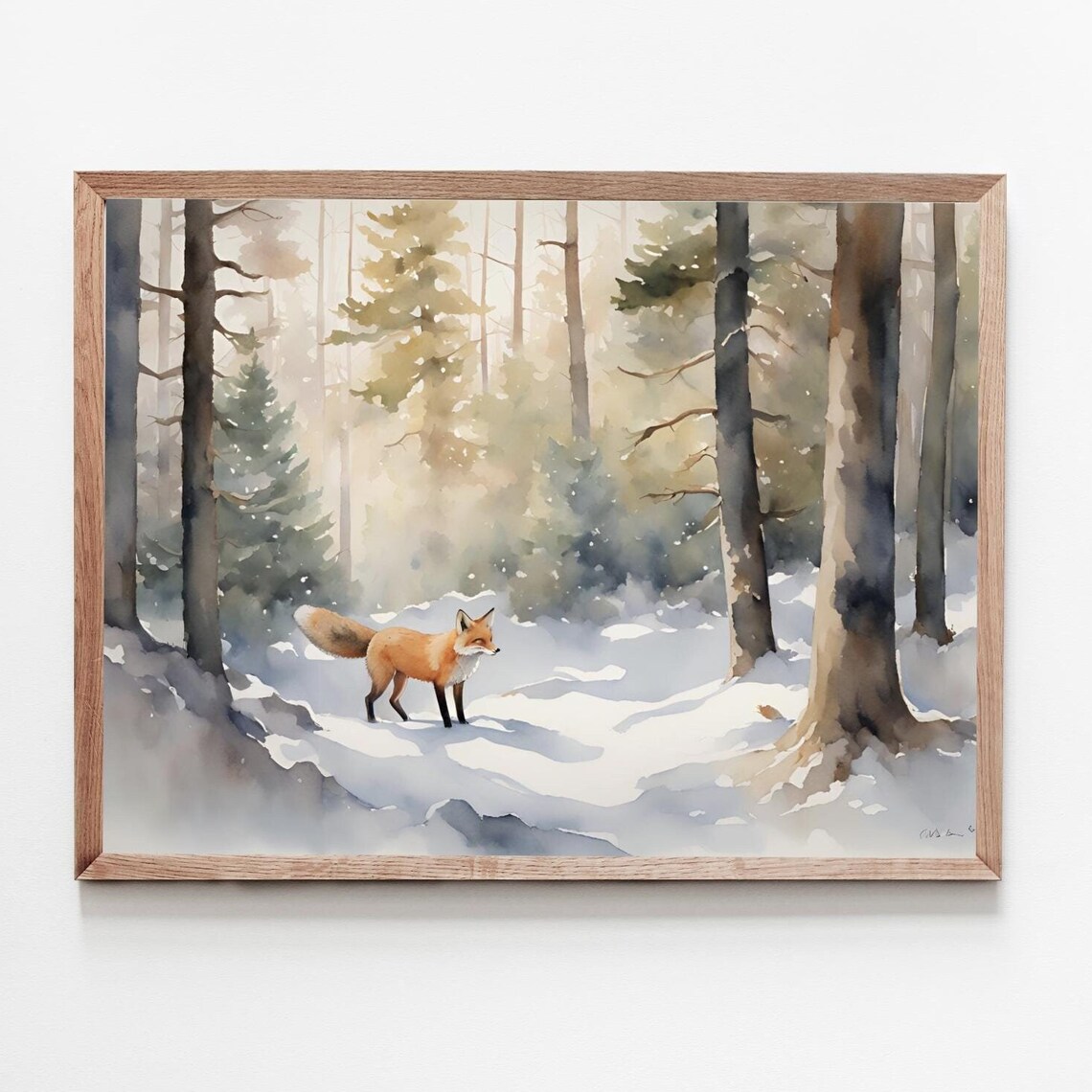 Fox Wall Art, Winter Forest Watercolor Art Print