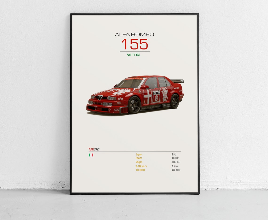 Alfa Romeo 155 V6 TI 1993 Classic Red DTM Racing Legend Poster