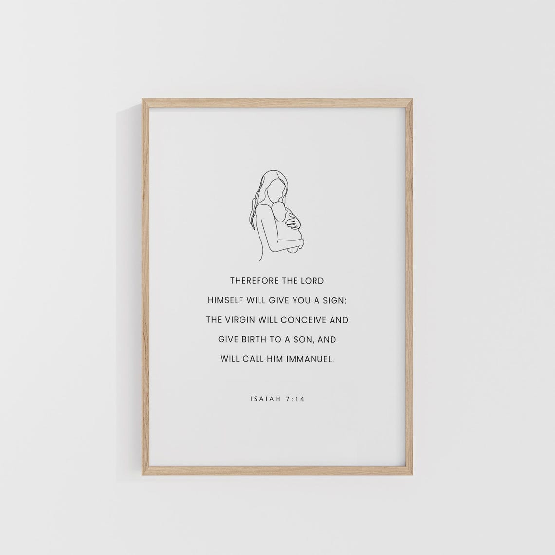 Isaiah 7:14 Mother and Child Line Art Christmas Nativity Verse Poster