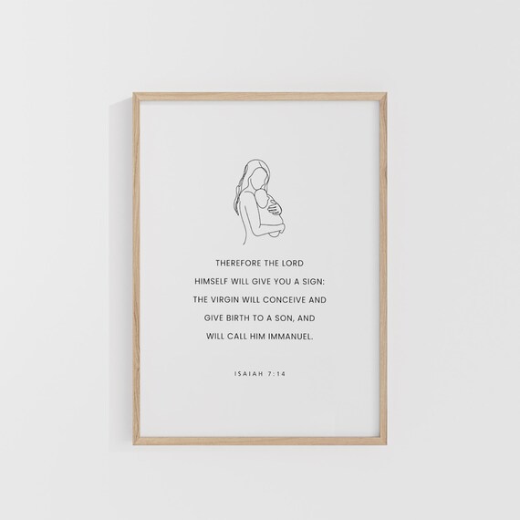 Isaiah 7:14 Mother and Child Line Art Christmas Nativity Verse Poster