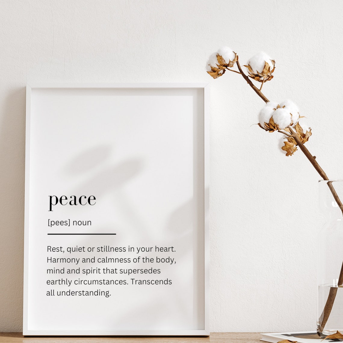 Peace Definition Dictionary Style Minimalist Inspirational Print
