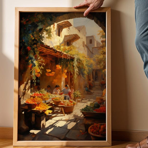 Mexican Market Kitchen Print Colorful Village Scene Pdfpng