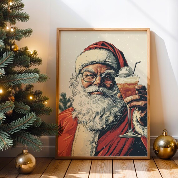 Cheeky Retro Santa Claus Cocktail Vintage Christmas Party Poster