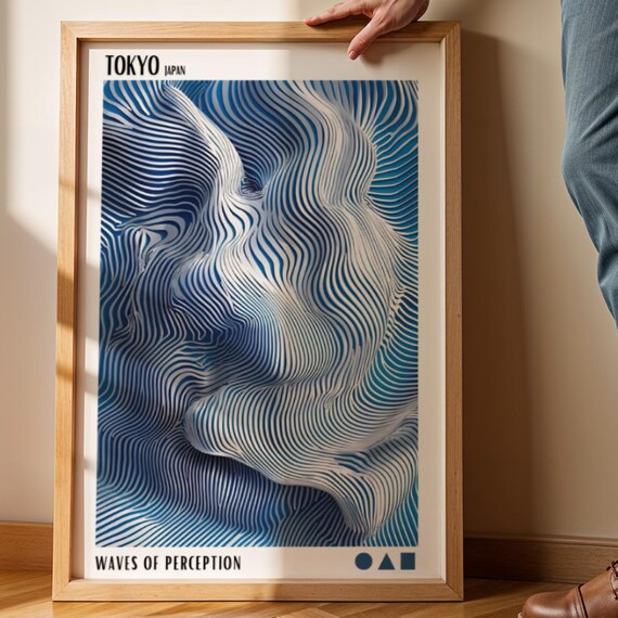 Blue Waves Abstract Art Print Japandi Decor