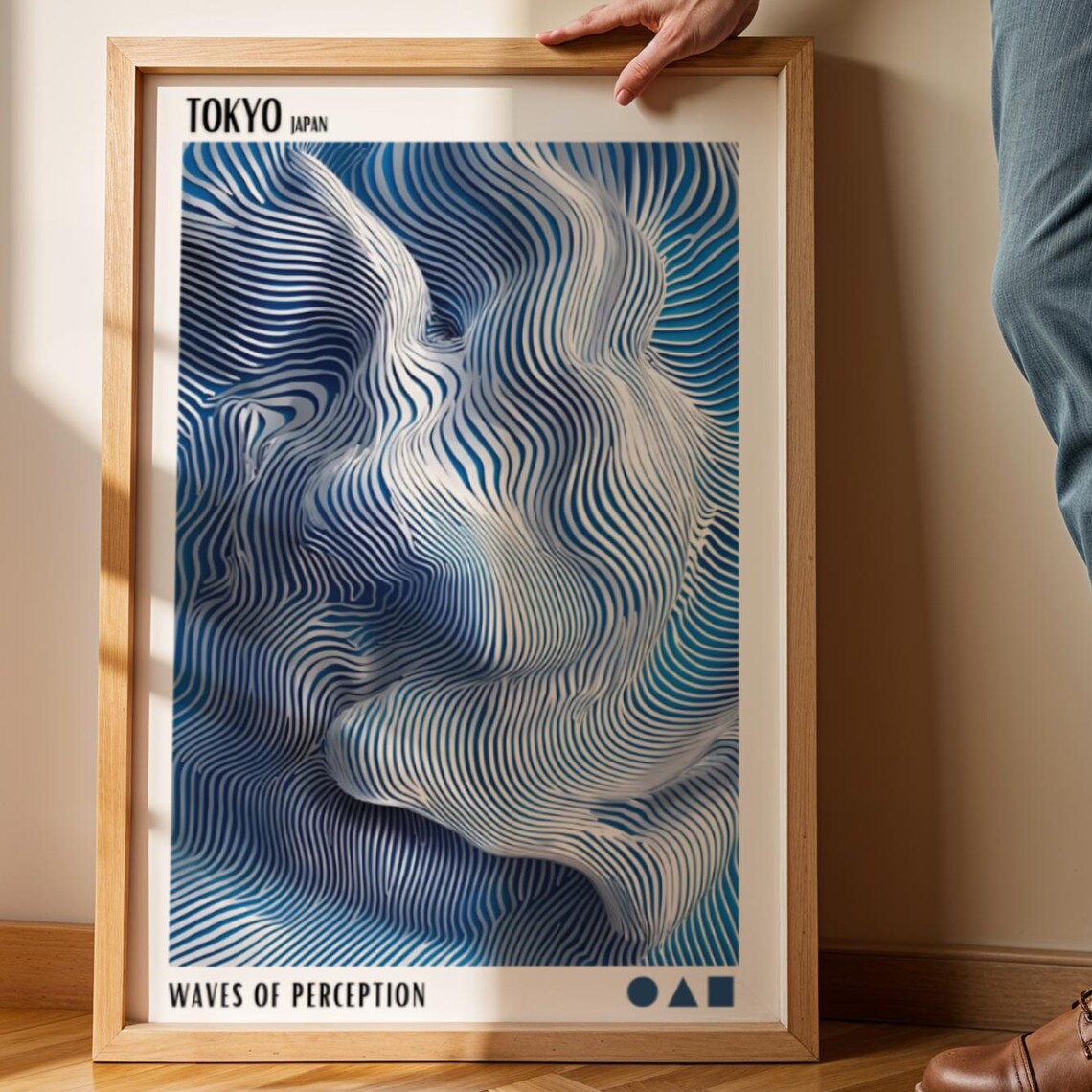 Blue Waves Abstract Art Print Japandi Decor