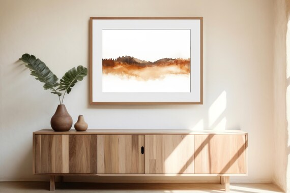 Abstract Autumn Landscape Warm Fall Colors Print At Home Art Watercolor