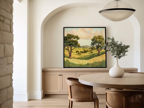 Paso Robles Oak Trees Countryside Watercolor Rolling Hills Tree Landscape Print