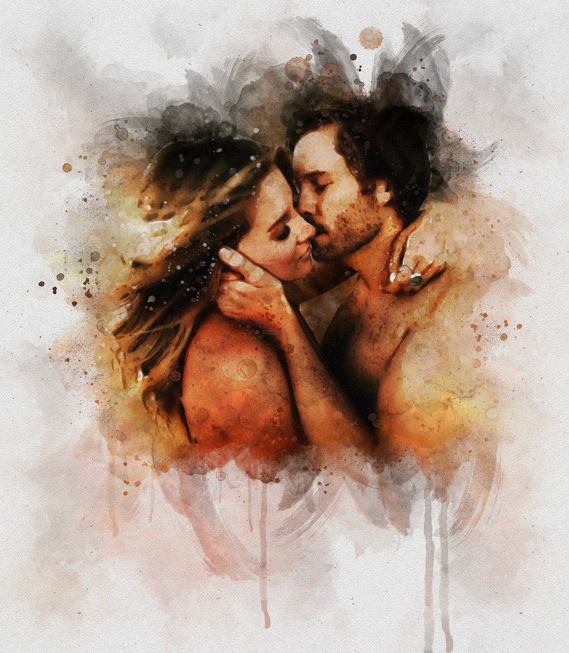 Custom Watercolor Couple Portrait Romantic Gift Art Wall Print - Image 4