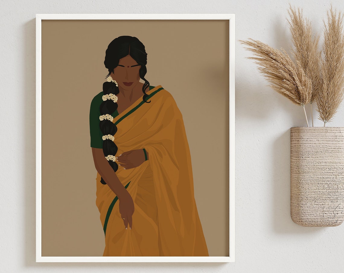 Indian Art, South Asian Woman in Saree