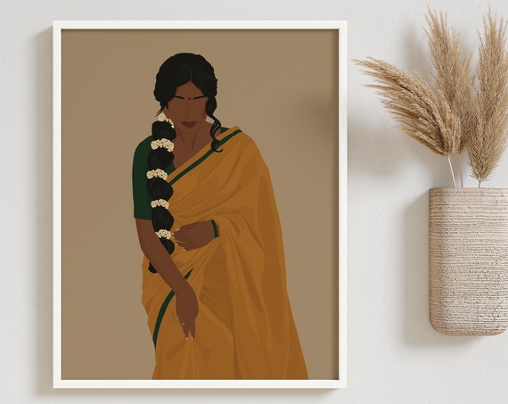 Indian Art, South Asian Woman in Saree