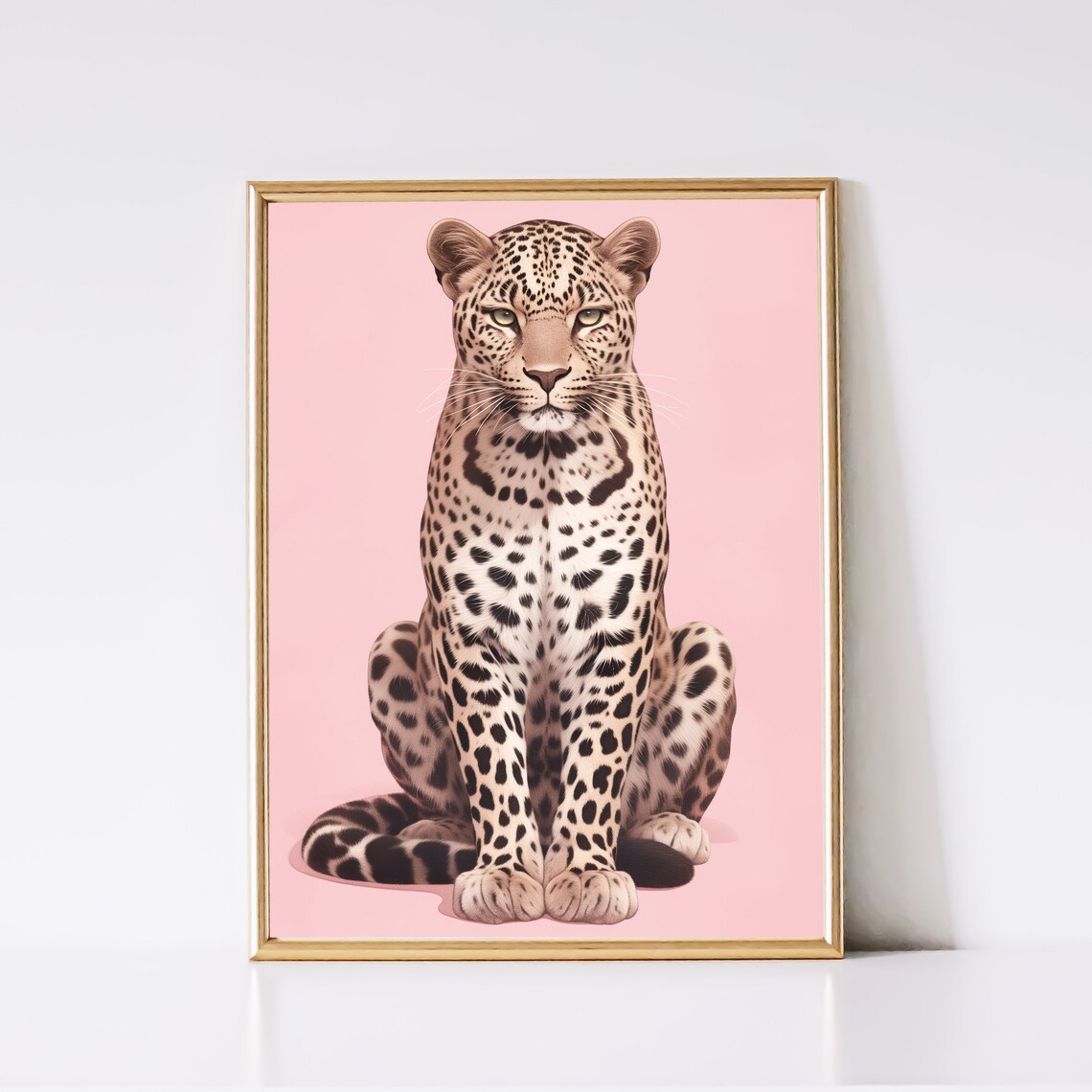 Regal Leopard Sitting Upright Against a Blush Pink Background Wall Art - Image 2