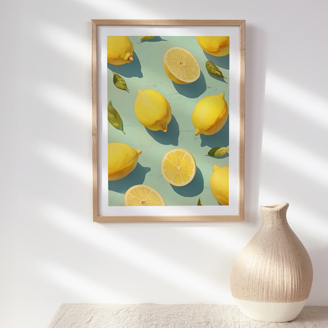 Cheerful Retro Lemon Pattern Scattered on Mint Green Kitchen Poster - Image 2
