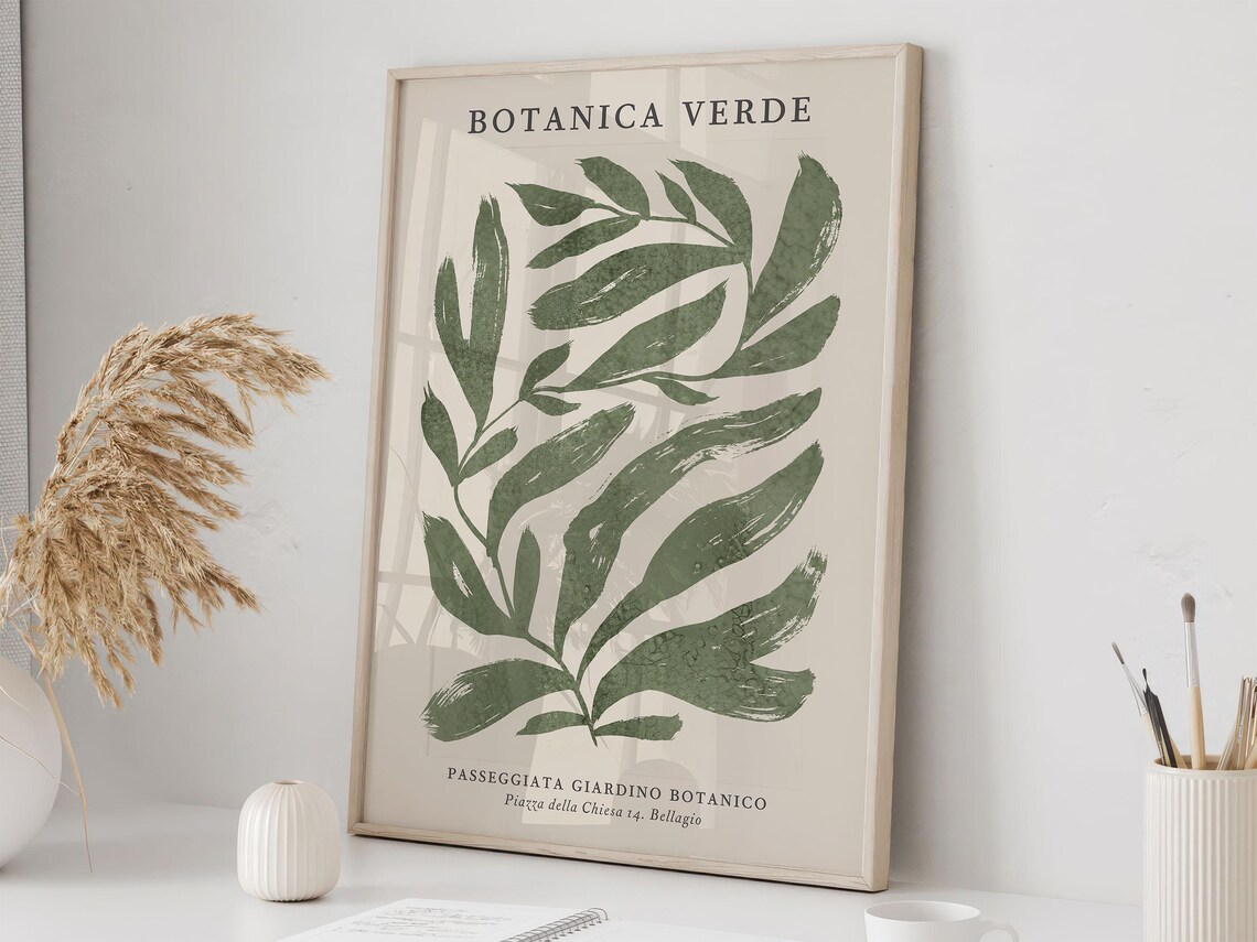 Botanical Leaf Pattern Poster, Abstract Plant Decor