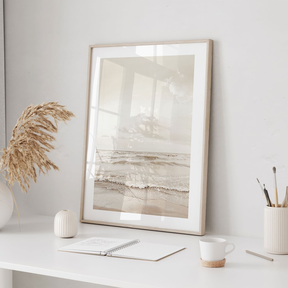 Calm Waves Beach Neutral Beige Scandi Ocean Photography Poster - Image 3