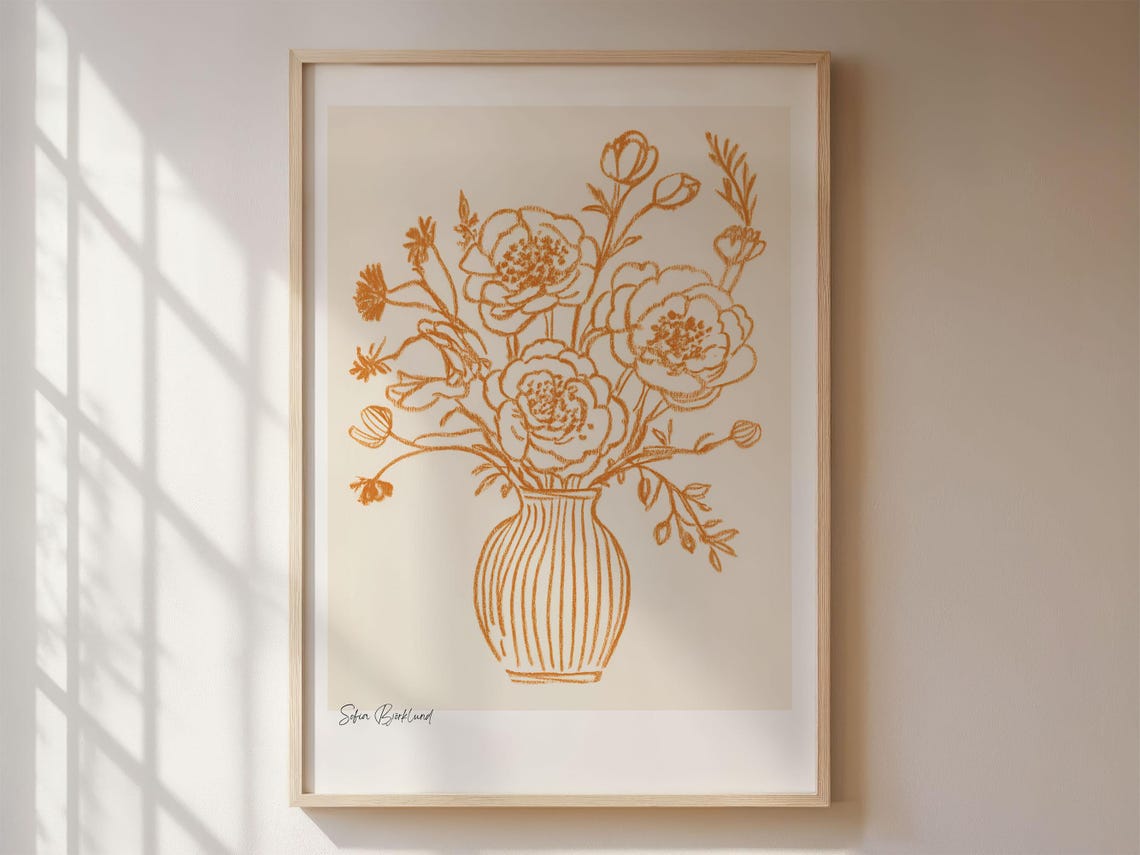 Poppies Abstract Bouquet In Vase, Modern Art Print