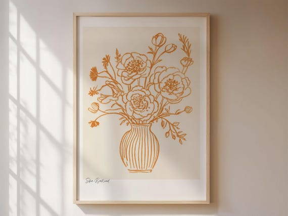 Poppies Abstract Bouquet In Vase, Modern Art Print