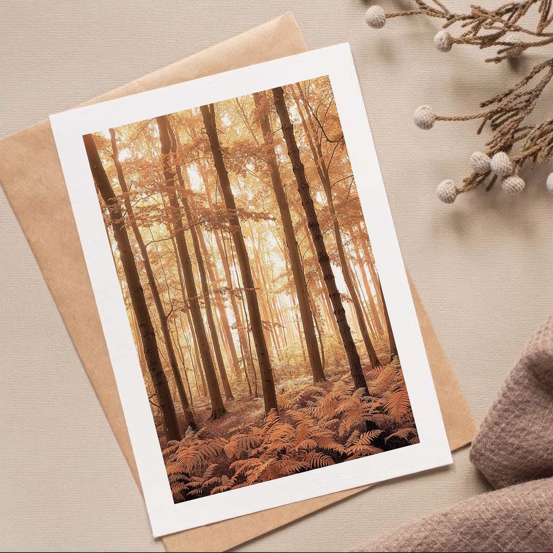 Warm Golden Autumn Forest Sunlit Trees Photography Art Print