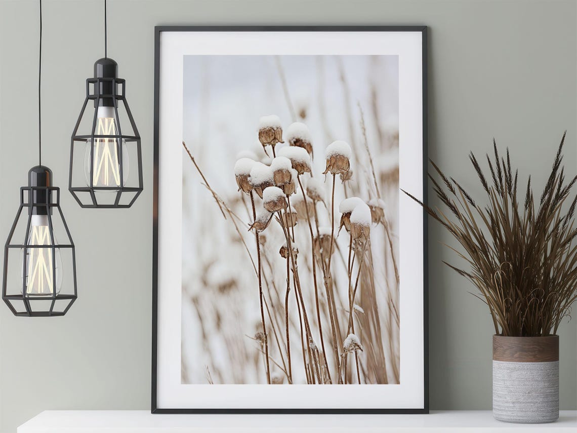Flowers in the Snow Poster Minimal Winter Meadow Botanical Art - Image 3