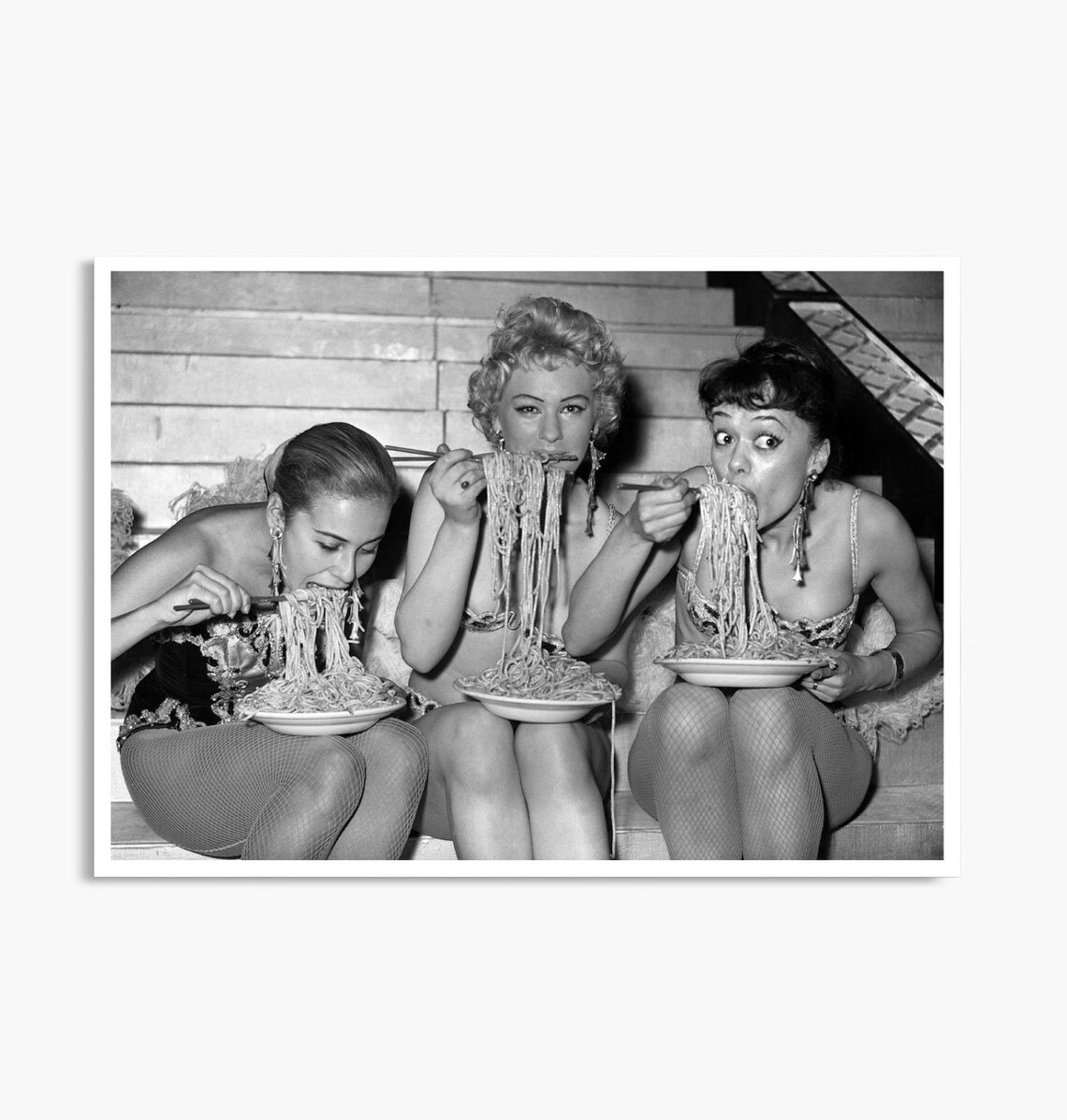 Three Showgirls Eating Spaghetti Plates Vintage Humor Photo Poster - Image 4