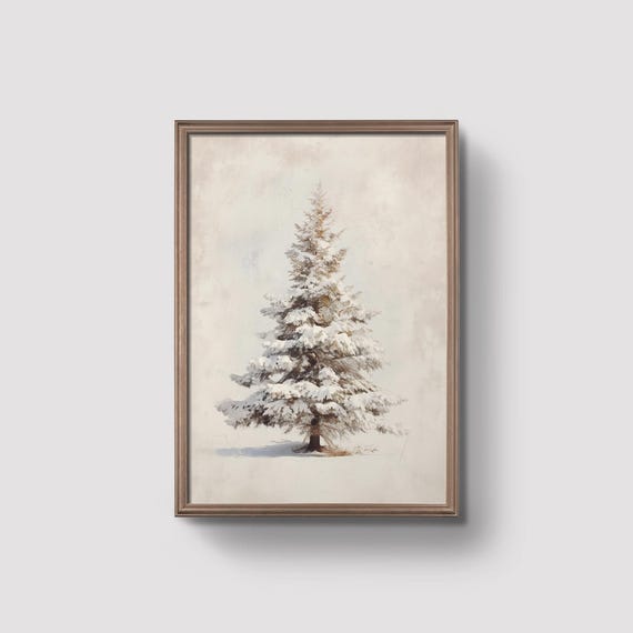 Vintage Snowy Pine Tree Wall Art Prints