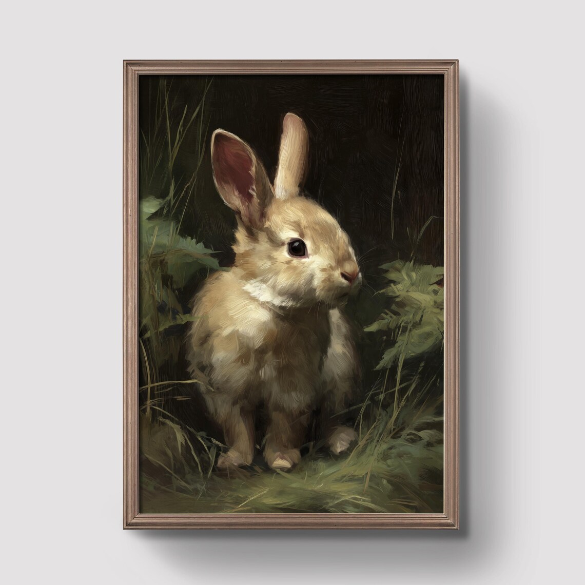 Rustic Bunny Portrait In Forest Green Prints