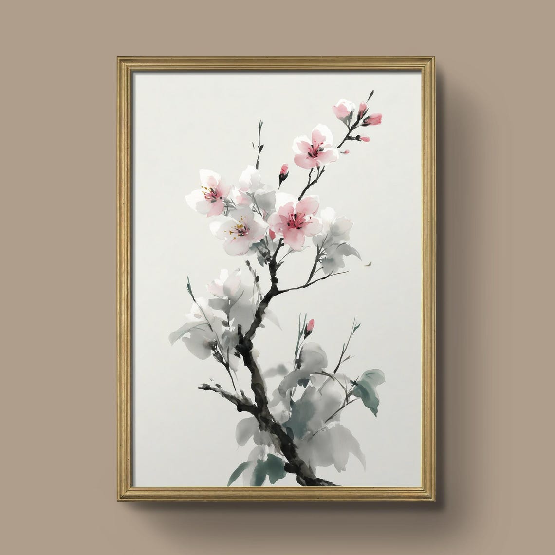 Cherry Blossom Wall Art Pink Floral Watercolor Print Asian Inspired Botanical Spring Flower Zen Home Decor Prints