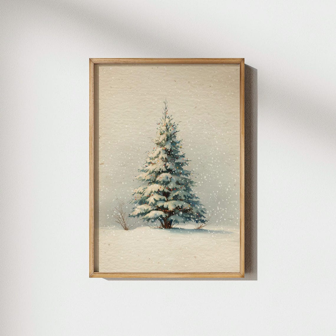 Snowy Christmas Tree Falling Snow Watercolor Winter Scene Poster