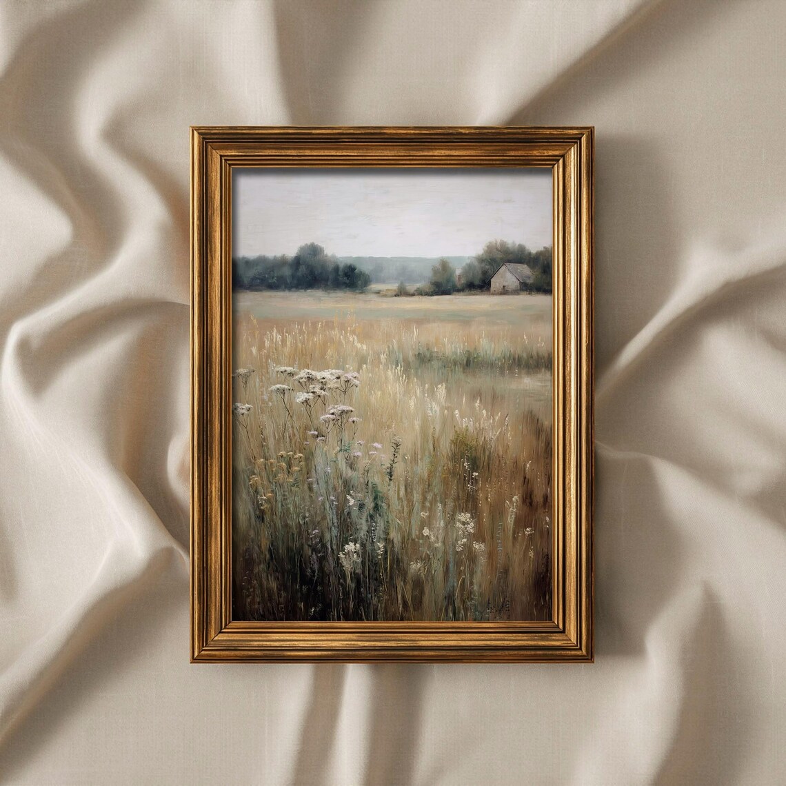 Golden Meadow with Wildflowers Cottage Vintage Style Art Poster