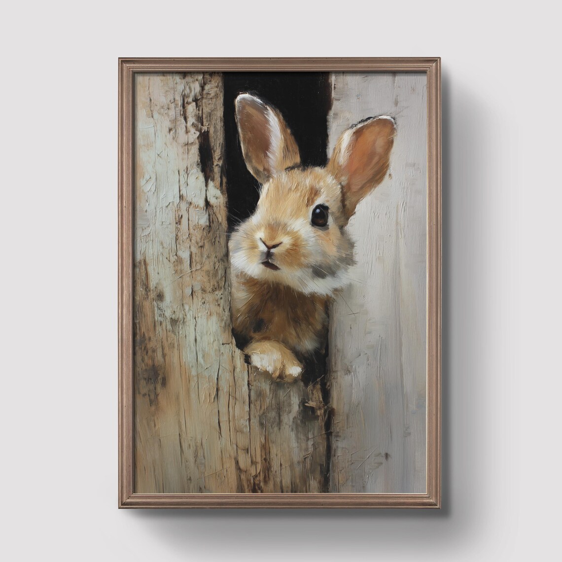 Rustic Bunny Peeking Through Wood Prints