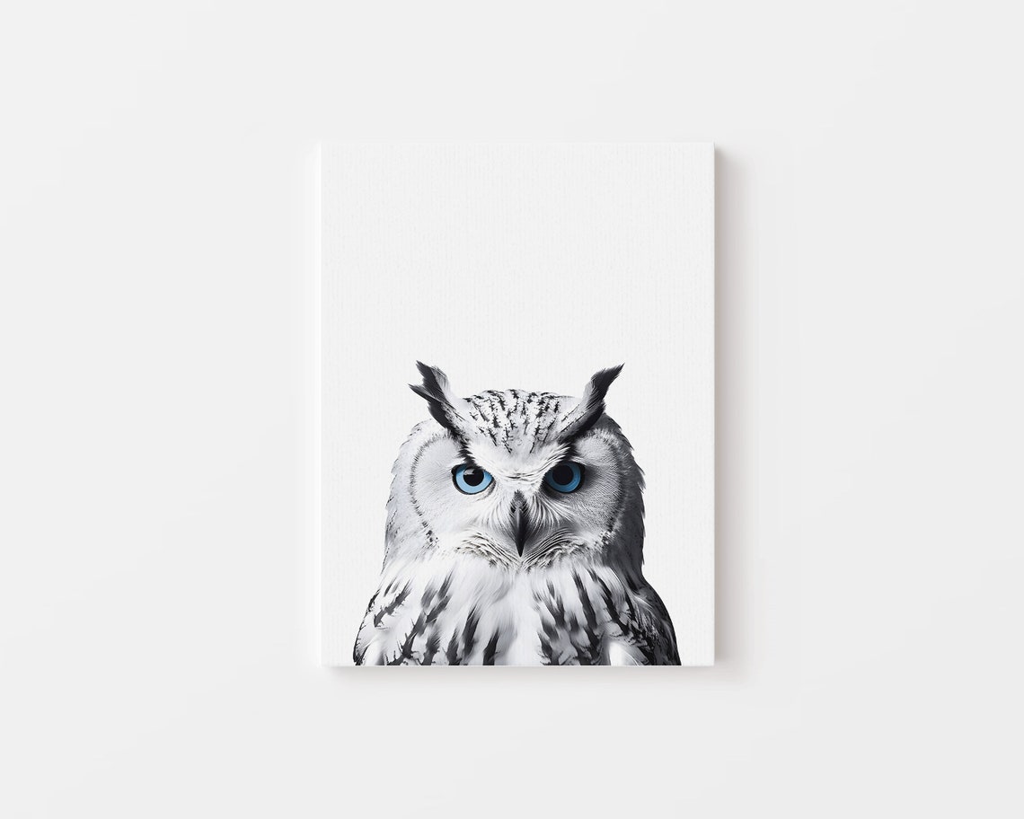 White Owl with Striking Blue Eyes Minimalist Wildlife Art Poster - Image 4