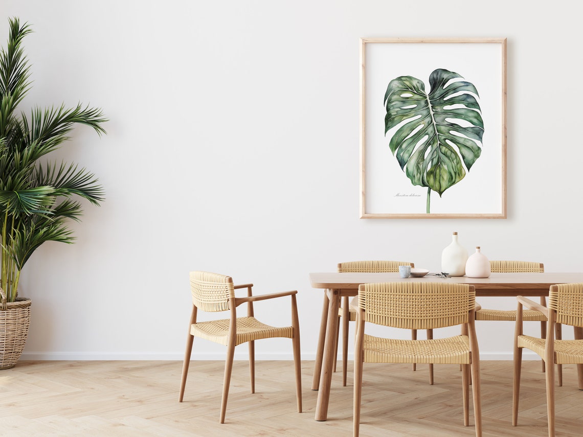Monstera Deliciosa Leaf Watercolor Botanical Study Decor Poster - Image 3