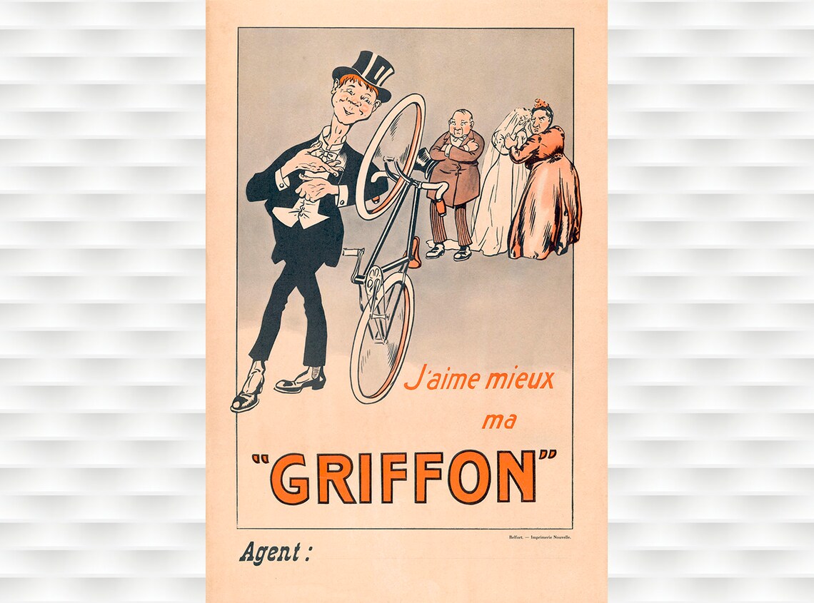 J Aime Mieux Ma Griffon Vintage French Bicycle Brand Ad Poster