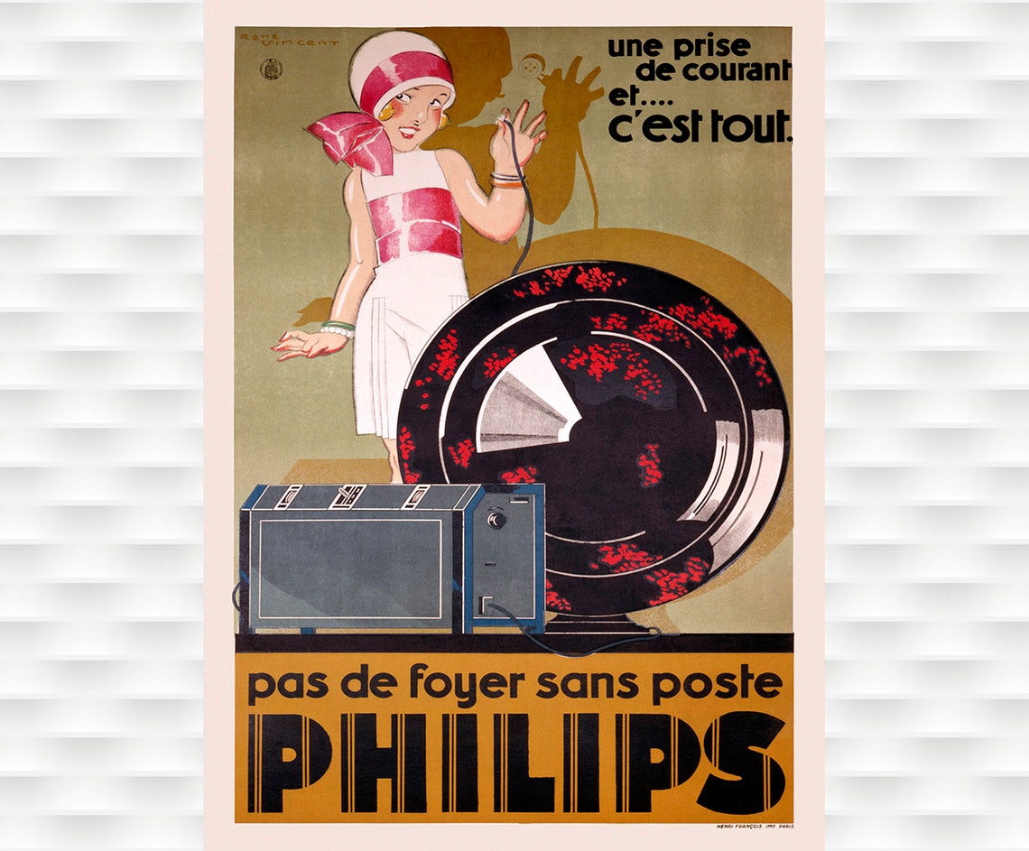 Philips Pas De Foyer Sans Poste Art Deco Vintage Radio Poster