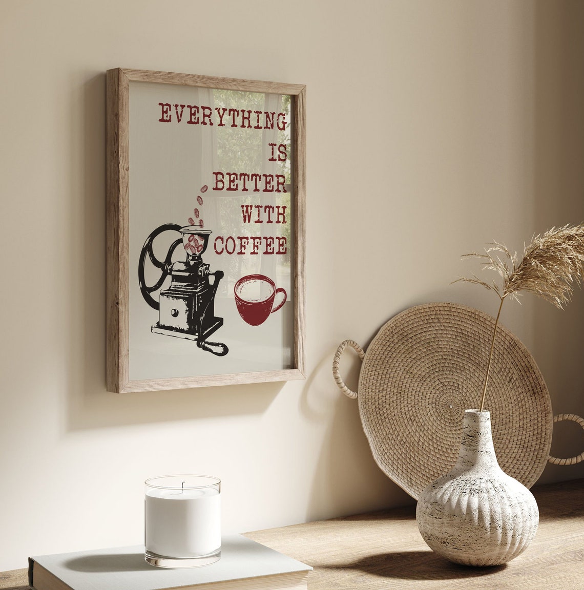 Everything Is Better with Coffee Vintage Retro Grinder Art Poster - Image 2