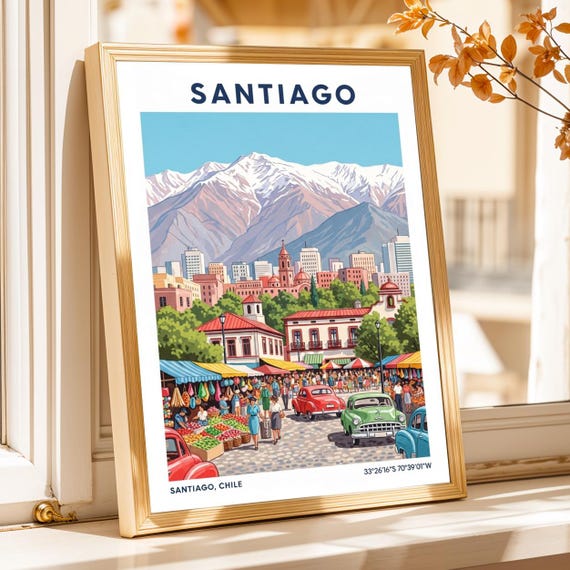 Santiago Market Vintage Travel Poster Latin Art Print