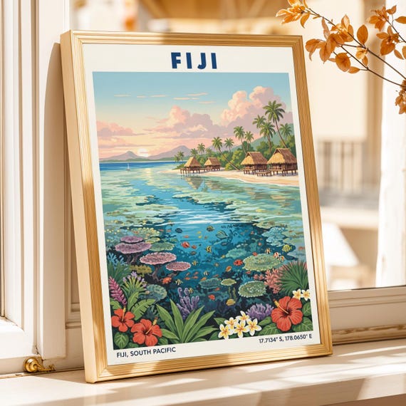 Fiji Overwater Bungalow Print Tropical Island Beach Art