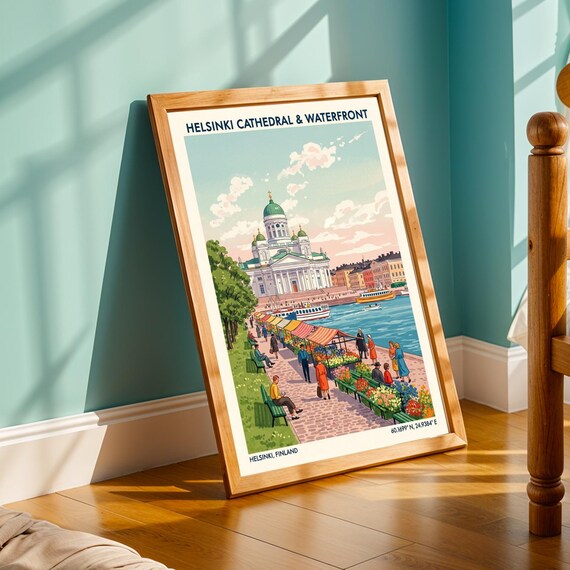 Helsinki Cathedral Poster Gouache Scandinavian Cityscape Art