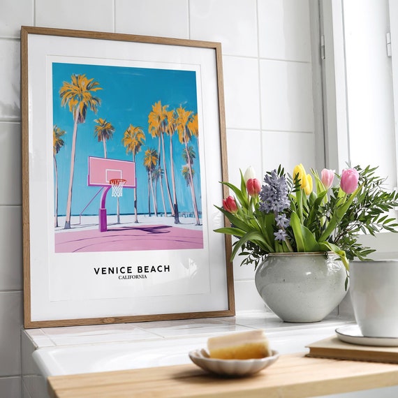 Venice Beach Basketball Court Art Print Minimalist Coastal Decor