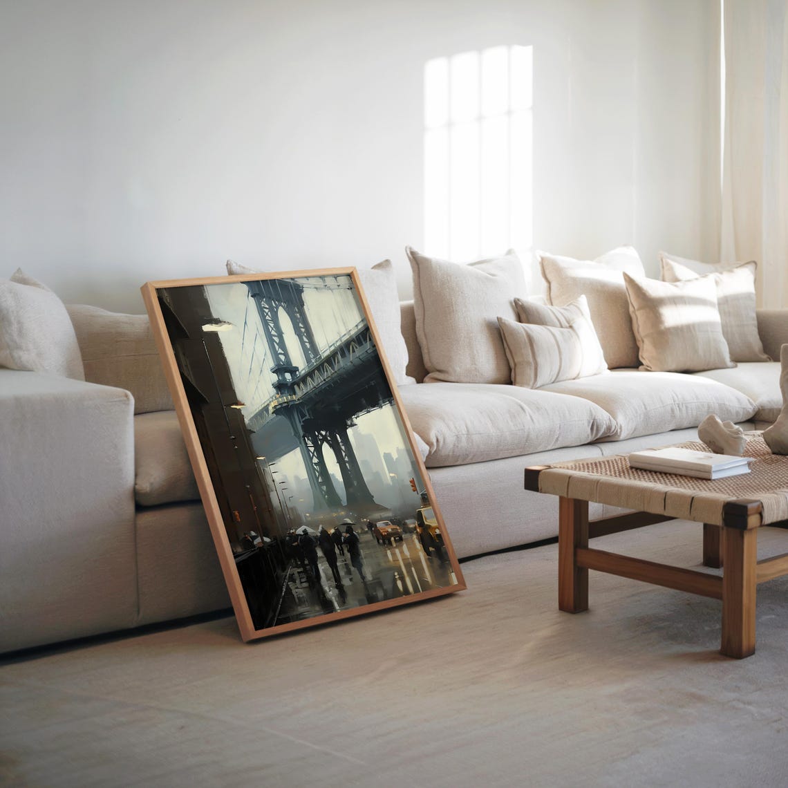 Manhattan Bridge Rainy Night Cityscape Oil Painting Art Poster